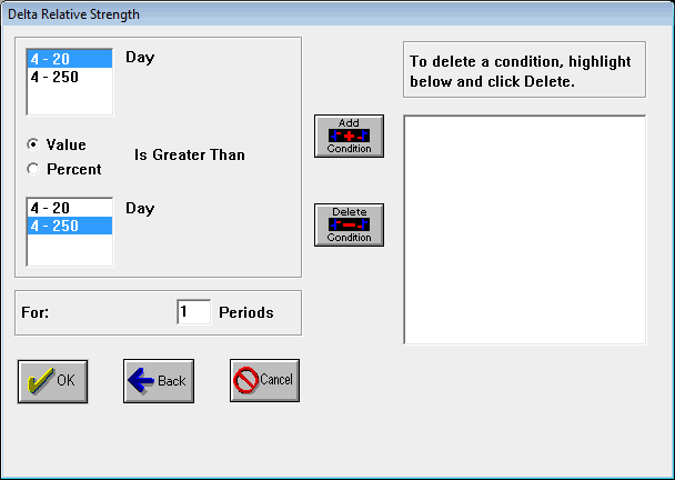 Delta Relative Strength Testing Dialog Box 2