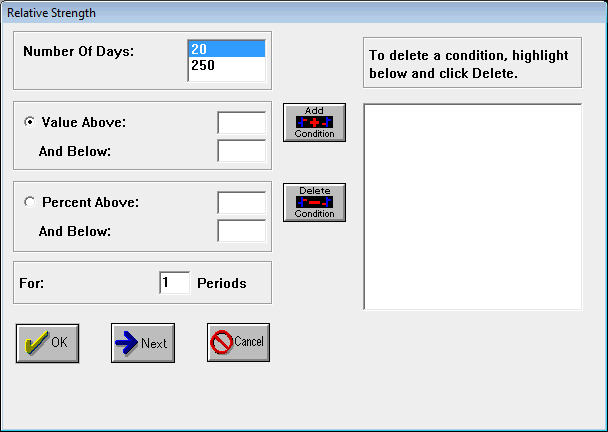 Relative Strength Testing Dialog Box 1